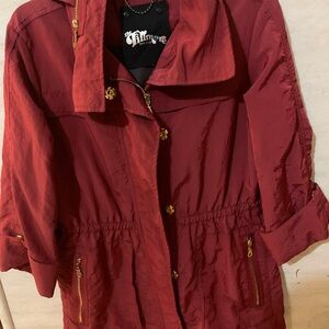Anthropologie X The Filmore Anorak Hooded Nylon Utility Jacket Coat Red